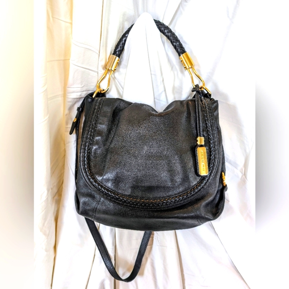 Micheal Kors Collection Skorpios black leather flap bag